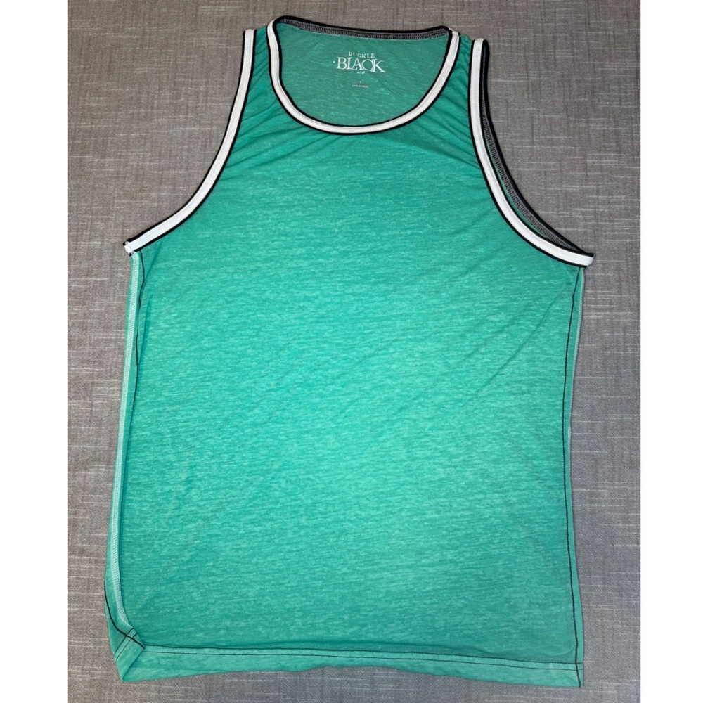 Buckle Black Mens Green Ringer Tank Top Sleeveless Shirt Small